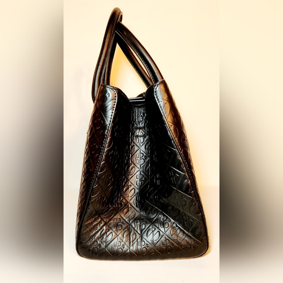 Henri bendel monogram embossed black leather top handle satchel bag - Picture 4 of 11